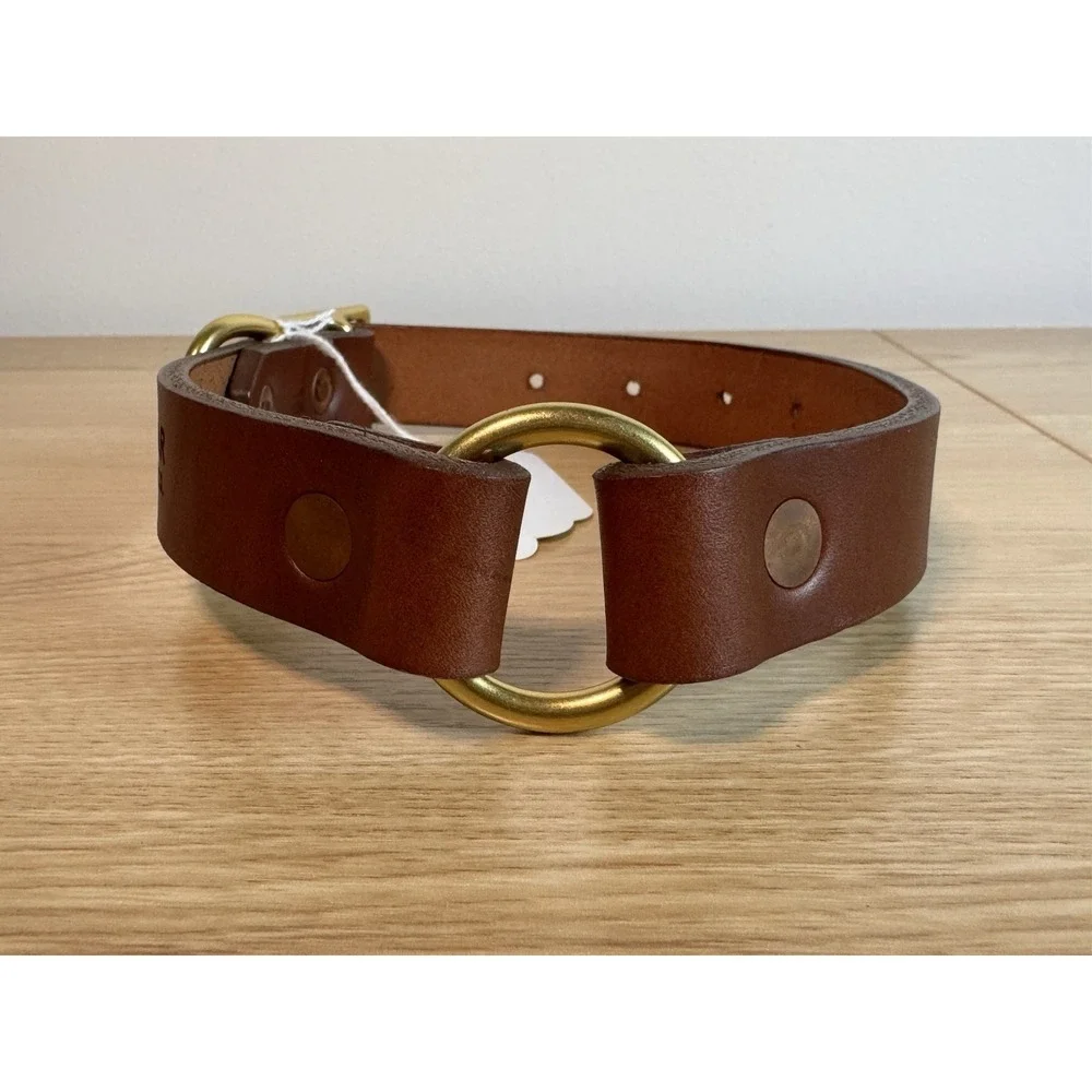 Bexar Goods Co Brown Leather Dog Collar Solid Brass Hardware USA 15